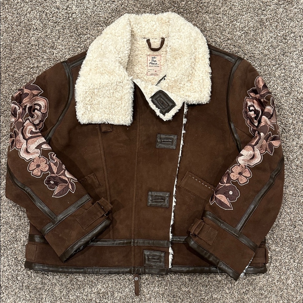 Free People We The Free Andies Moto Jacket – Vegan Leather Sherpa Lined – M - Picture 13 of 17